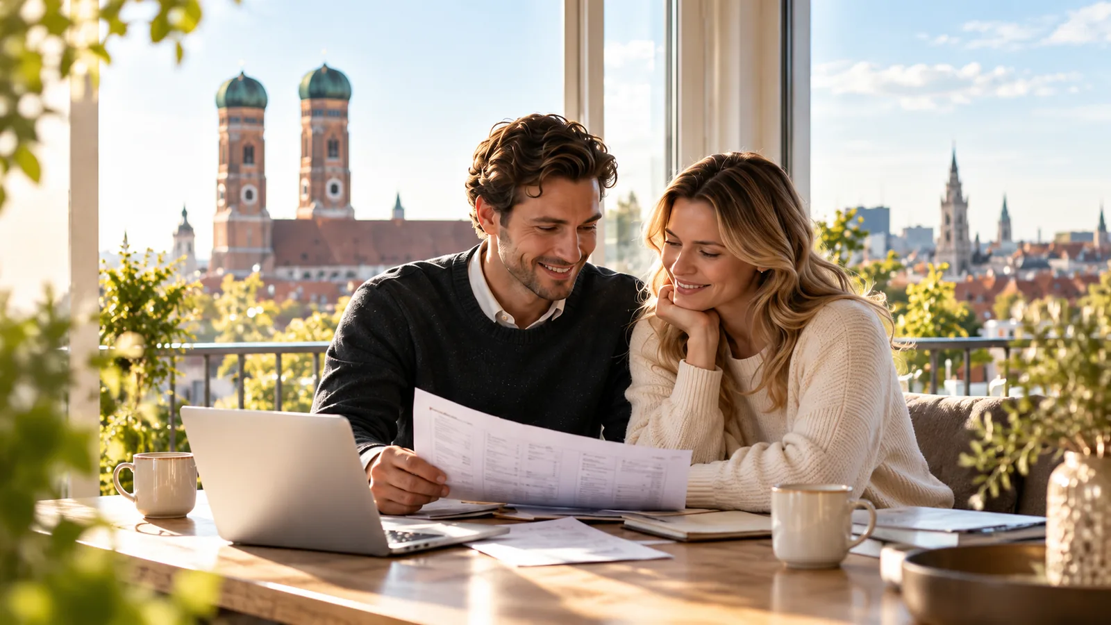 Gemeinsame Finanzierungsplanung mit Blick auf die Münchner Skyline